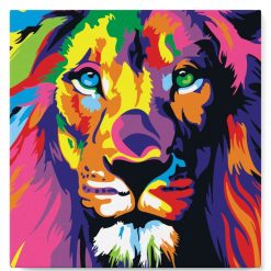 Figuredart Mini Peinture Par Numros 20X20Cm Avec Cadre Lion Pop Art | Pop Art