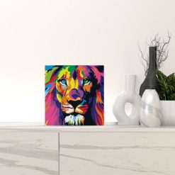 Figuredart Mini Peinture Par Numros 20X20Cm Avec Cadre Lion Pop Art | Pop Art