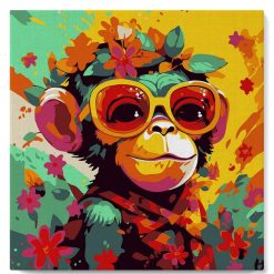 Figuredart Mini Peinture Par Numros 20X20Cm Avec Cadre Singe Fantaisie Et Fleurs | Fleurs