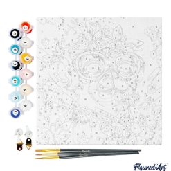 Figuredart Mini Peinture Par Numros 20X20Cm Avec Cadre Singe Fantaisie Et Fleurs | Fleurs