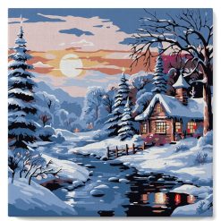 Figuredart Mini Peinture Par Numros 20X20Cm Avec Cadre Jolie Chaumire Sous La Neige | Paysages