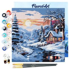 Figuredart Mini Peinture Par Numros 20X20Cm Avec Cadre Jolie Chaumire Sous La Neige | Paysages