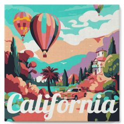 Figuredart Mini Peinture Par Numros 20X20Cm Avec Cadre Montgolfire En Californie | Affiche Vintage