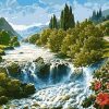 Figuredart Fleurs Rouges Sur La Cascade | Paysages