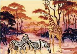 Figuredart Zbres Et Girafe Au Coucher Du Soleil | Animaux