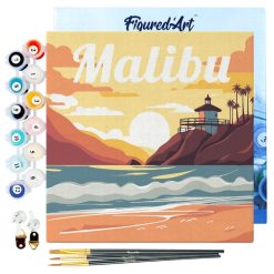 Figuredart Mini Peinture Par Numros 20X20Cm Avec Cadre Plage De Malibu | Paysages