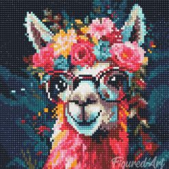 Figuredart Mini Diamond Painting 25X25Cm - Lama Fantaisie Et Fleurs | Broderie Diamant Animaux