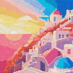 Figuredart Mini Diamond Painting 25X25Cm - Coucher De Soleil Santorin | Broderie Diamant Paysages