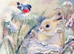 Figuredart Broderie Diamant - Lapin Blanc Dans La Neige | Broderie Diamant Animaux