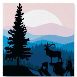 Figuredart Mini Peinture Par Numros 20X20Cm Avec Cadre Cerf Majestueux Et Paysage | Paysages