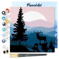 Figuredart Mini Peinture Par Numros 20X20Cm Avec Cadre Cerf Majestueux Et Paysage | Paysages