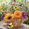 Figuredart Fleurs Dans Un Panier Et Oiseaux | Animaux