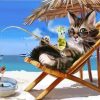 Figuredart Broderie Diamant - Chat Sur Un Transat | Broderie Diamant Animaux