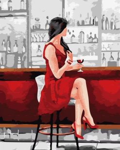 Figuredart Femme En Rouge Et Verre De Vin | Romantique