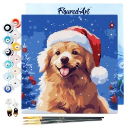 Figuredart Mini Peinture Par Numros 20X20Cm Avec Cadre Chien Mignon No00Ebl | Noel