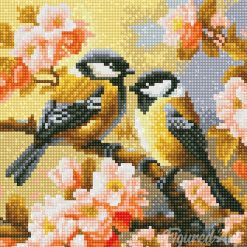 Figuredart Mini Diamond Painting 25X25Cm - Couple D'Oiseaux Parmi Les Fleurs | Broderie Diamant Animaux