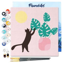 Figuredart Mini Peinture Par Numros 20X20Cm Avec Cadre Chaton Et Plante Au Soleil | Fleurs