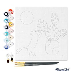 Figuredart Mini Peinture Par Numros 20X20Cm Avec Cadre Chaton Et Plante Au Soleil | Fleurs