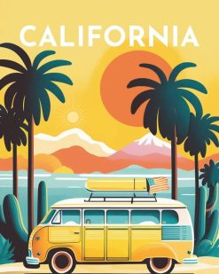 Figuredart Broderie Diamant - Affiche Poster Californie | Broderie Diamant Affiche Vintage