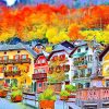 Figuredart Broderie Diamant - Village Suisse Color 40X50Cm Toile Tendue Sur Ch00E2Ssis | Broderie Diamant Ville