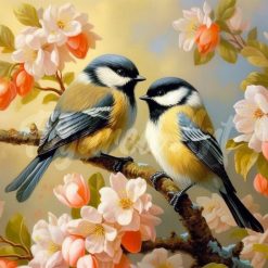 Figuredart Mini Diamond Painting 25X25Cm - Couple D'Oiseaux Parmi Les Fleurs | Broderie Diamant Fleurs