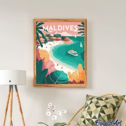 Figuredart Broderie Diamant - Affiche Poster Maldives | Broderie Diamant Affiche Vintage