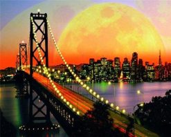 Figuredart Broderie Diamant - Pont De San Francisco Et Pleine Lune | Broderie Diamant Ville