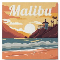 Figuredart Mini Peinture Par Numros 20X20Cm Avec Cadre Plage De Malibu | Affiche Vintage