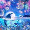 Figuredart Broderie Diamant - Dauphins Et Feu D'Artifice | Broderie Diamant Animaux