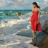 Figuredart Bord De Mer Et Femme En Rouge | Paysages