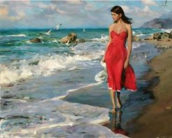 Figuredart Bord De Mer Et Femme En Rouge | Paysages