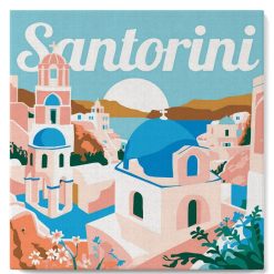 Figuredart Mini Peinture Par Numros 20X20Cm Avec Cadre Lever De Soleil Santorin | Affiche Vintage