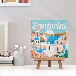 Figuredart Mini Peinture Par Numros 20X20Cm Avec Cadre Lever De Soleil Santorin | Affiche Vintage