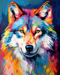 Figuredart Broderie Diamant - Loup Color Abstrait 40X50Cm Toile Tendue Sur Ch00E2Ssis | Broderie Diamant Animaux