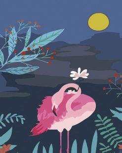 Figuredart Flamant Rose Et Pleine Lune | Fleurs