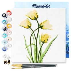 Figuredart Mini Peinture Par Numros 20X20Cm Avec Cadre Jolies Fleurs Jaunes | Fleurs