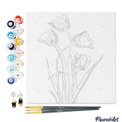 Figuredart Mini Peinture Par Numros 20X20Cm Avec Cadre Jolies Fleurs Jaunes | Fleurs