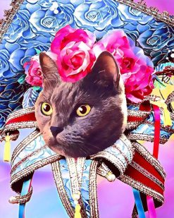 Figuredart Broderie Diamant - Chat Mardigras 40X50Cm Toile Tendue Sur Ch00E2Ssis | Broderie Diamant Fleurs