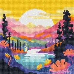 Figuredart Mini Diamond Painting 25X25Cm - Coucher De Soleil Color Au Bord Du Lac | Broderie Diamant Paysages