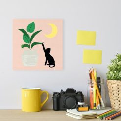 Figuredart Mini Peinture Par Numros 20X20Cm Avec Cadre Chaton Et Plante Au Clair De Lune | Fleurs