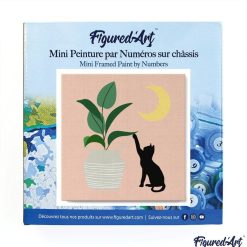 Figuredart Mini Peinture Par Numros 20X20Cm Avec Cadre Chaton Et Plante Au Clair De Lune | Fleurs