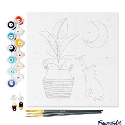 Figuredart Mini Peinture Par Numros 20X20Cm Avec Cadre Chaton Et Plante Au Clair De Lune | Fleurs