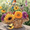 Figuredart Fleurs Dans Un Panier Et Oiseaux | Fleurs