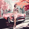 Figuredart Femme Et Voiture Classique Rose | Ville