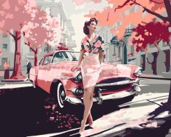 Figuredart Femme Et Voiture Classique Rose | Ville