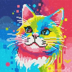 Figuredart Mini Diamond Painting 25X25Cm - Chat Abstrait Pop Art | Broderie Diamant Animaux