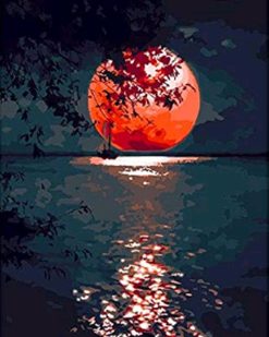 Figuredart Lune Rouge Sur Le Lac | Paysages