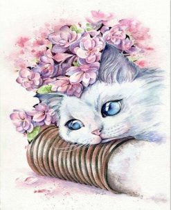 Figuredart Chaton Blanc Et Fleurs | Fleurs