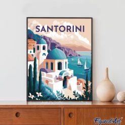 Figuredart Broderie Diamant - Affiche Poster Santorin | Broderie Diamant Affiche Vintage