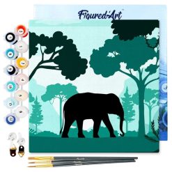 Figuredart Mini Peinture Par Numros 20X20Cm Avec Cadre Elphant Dans La For00Eat Verte | Paysages